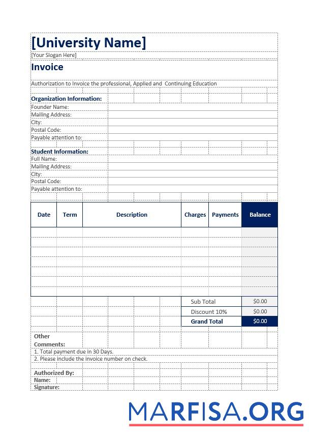Printable Simple Education Invoice Template
